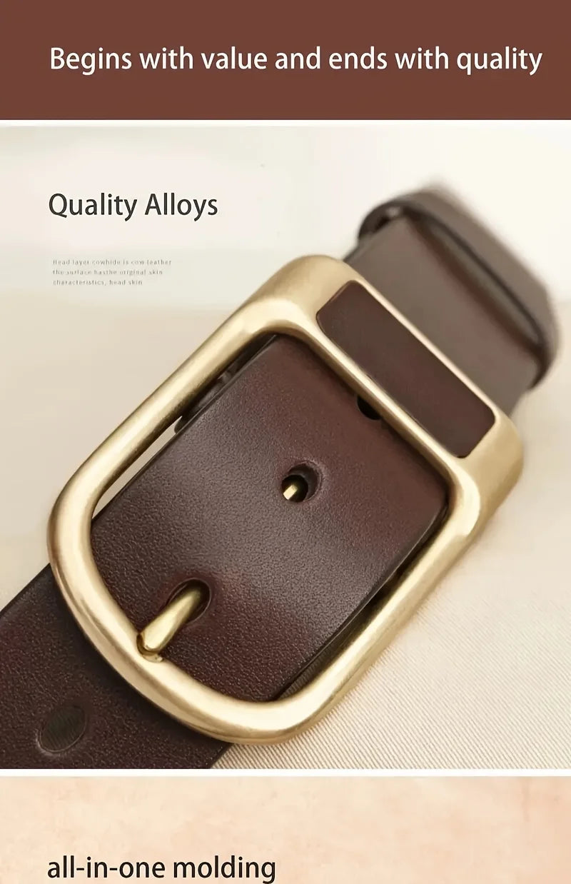 PU Leather Belt Coboy Style Pin Buckle 3.8cm Width For Everyday Business Casual — Dark | KIMLUD