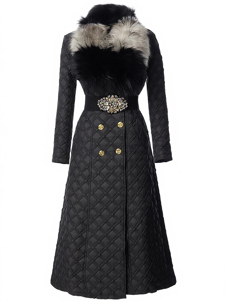 Color Blocking Fur Collar Coat – Polyester Cotton | KIMLUD