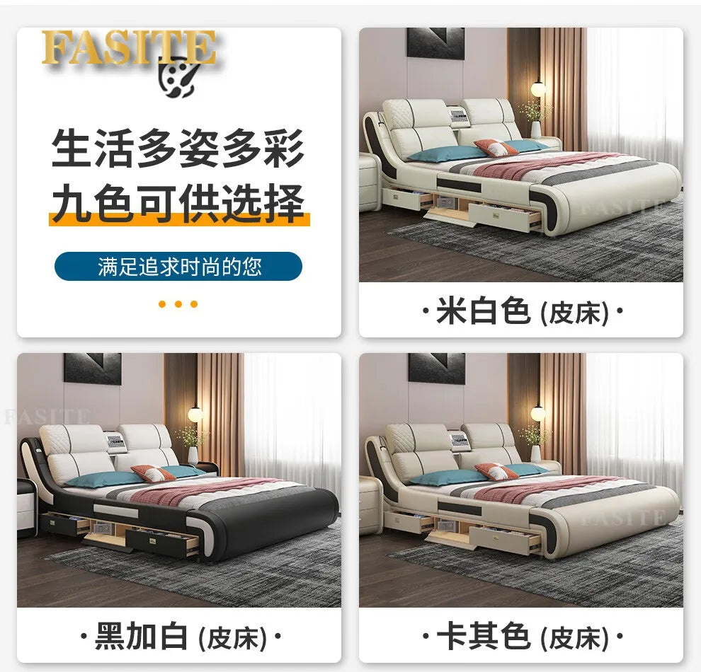 Modern Simple Massage Bed Luxury Water Proof Design Bedframe Double Bed Smart White   Nordic Furniture