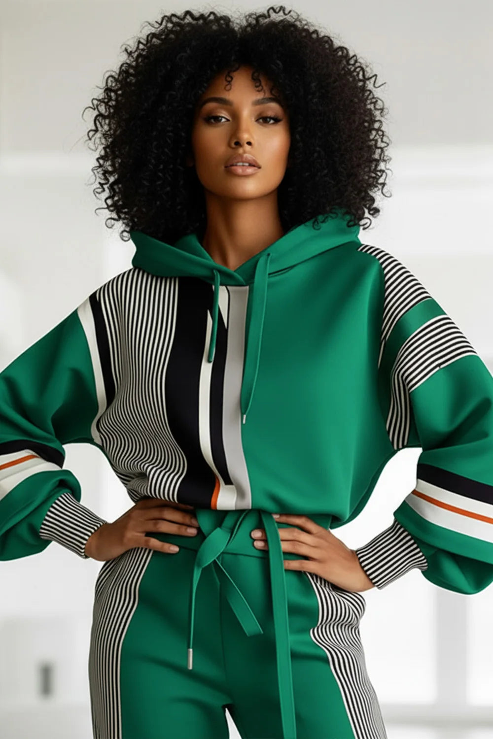 Hooded Plus-Size Striped Ruched Sweatshirt — Red | KIMLUD
