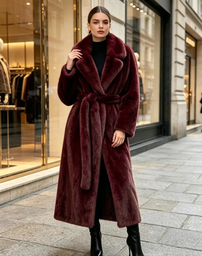 Fur Coat - X-Long Silhouette - Faux Mink Fur | KIMLUD