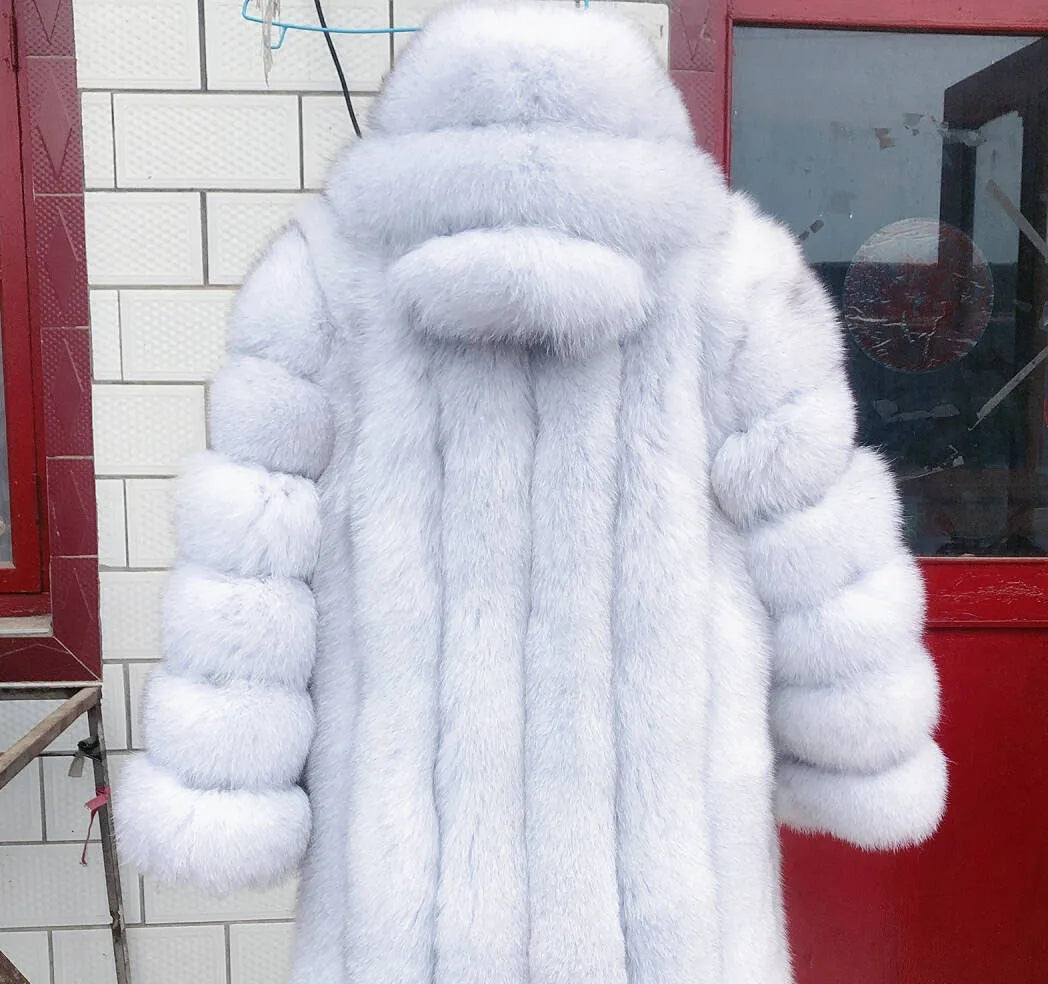 New women's vertical hooded Real fox fur coat for autumn and winter fashion natural fur jacket vertical hooded raccoon fur coat