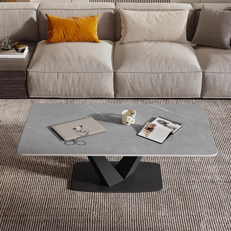 Marble Rock Slab Coffee Table Minimalist Modern Rectangle With Clean Lines — White | KIMLUD