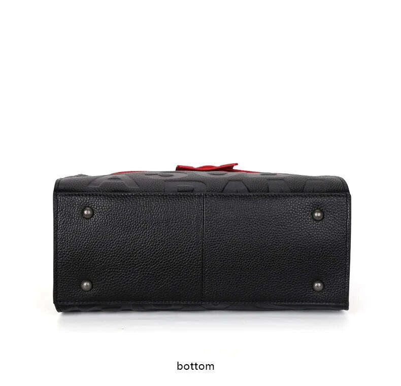 KIMLUD, Aidrani  Fashionable women's large capacity handbag with letter print design, made of cowhide material, square, black, KIMLUD Womens Clothes