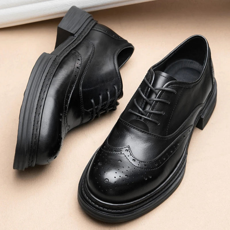 Retro Mens Casual Business Shoes Luxury Genuine Leather 2025 Spring Fashion Platform Handmade Quality Brogues Formal Shoes Male