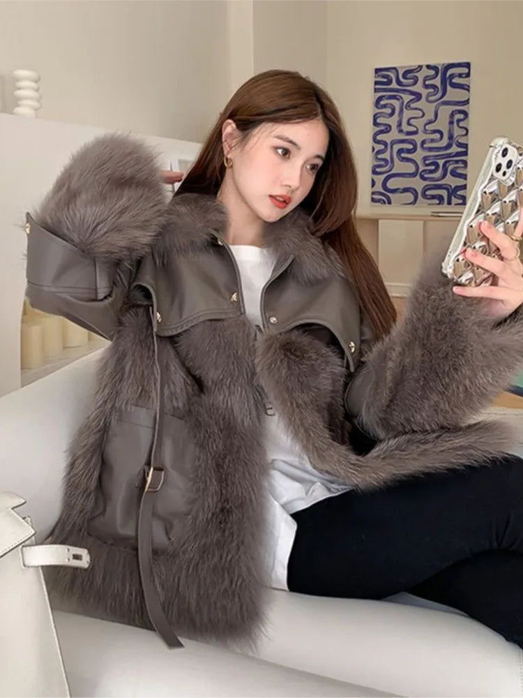 Vintage Thick Fashion Warm Coat Fur Coat Women's 2023 Winter New Korean Fashion Imitation Fox Fur Padded Coat Street Outwears
