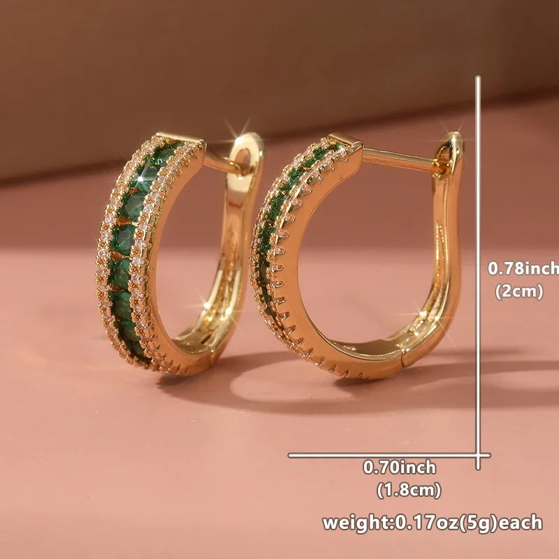 Cubic Zirconia Hoop Earrings Inlaid — Green | KIMLUD