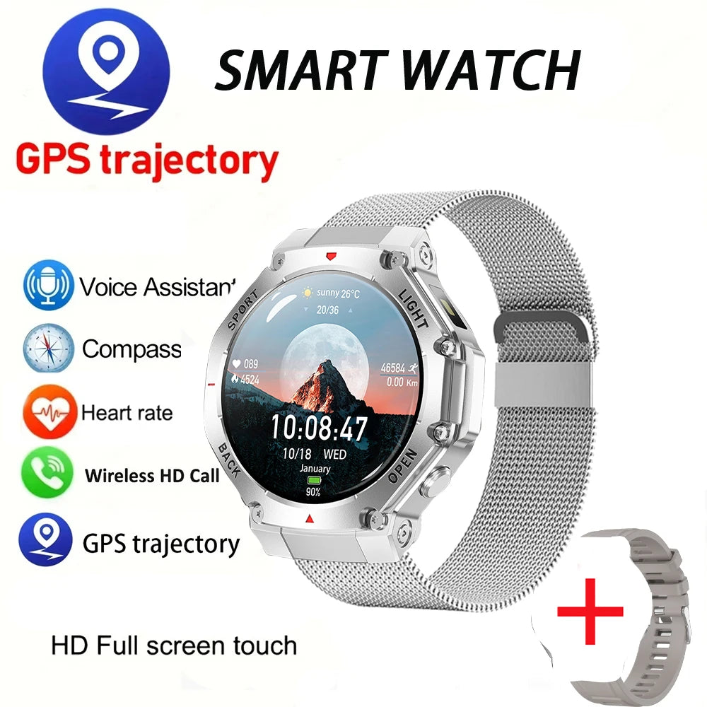 KIMLUD, 2025 New LED Smart Watch Men's HD AMOLED Bluetooth Call Waterproof Smartwatch Heart Rate Monitoring Women's Health Smart Watches, Net belt silver, KIMLUD APPAREL - Womens Clothes