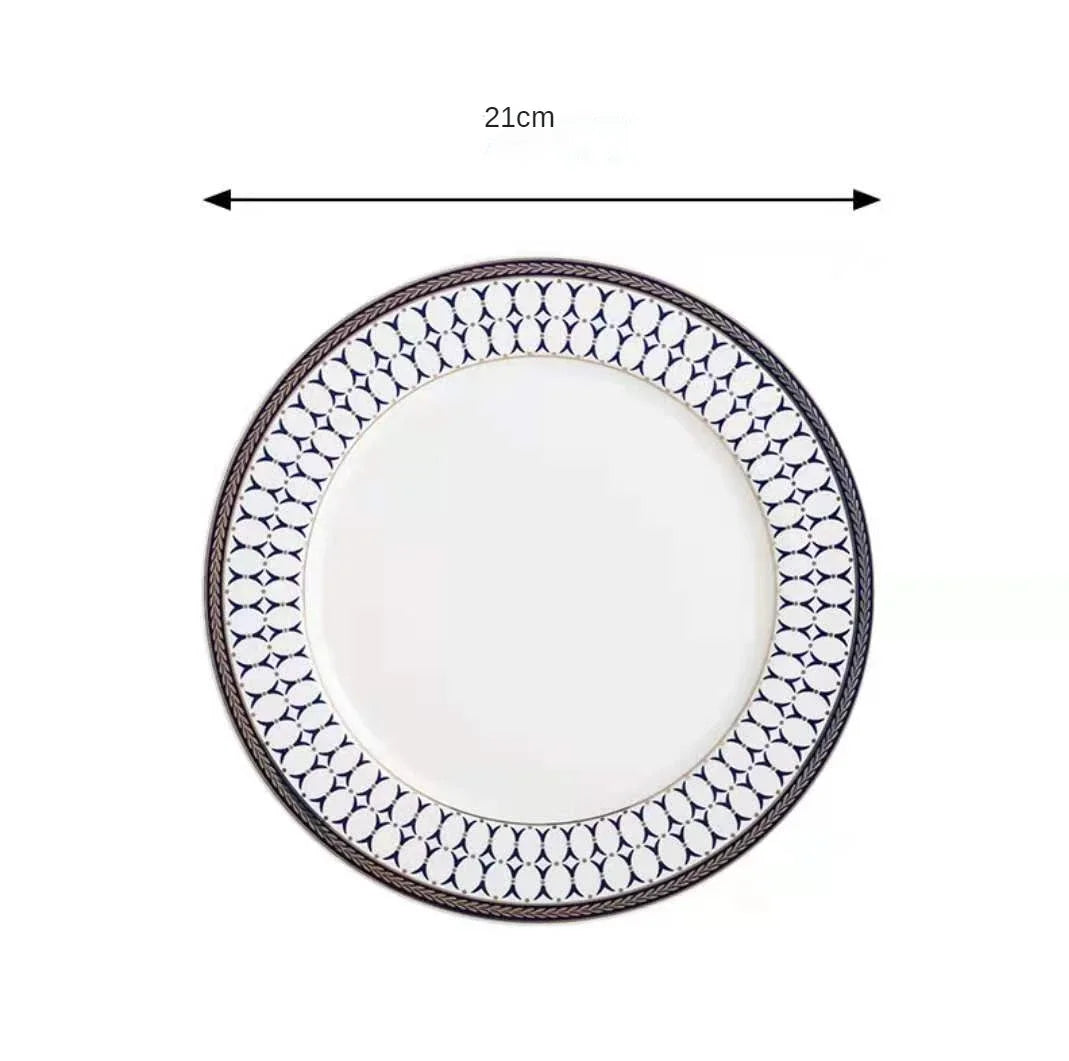 Ceramic European Style Dessert Plate With Gold Rim And Subtle Depth — White | KIMLUD