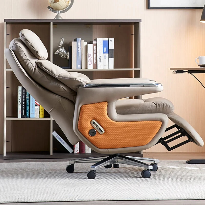 Leather Massaging Executive Office Chair — Beige | KIMLUD