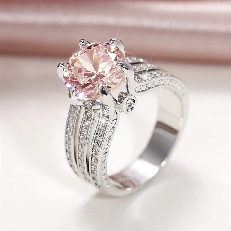 Huitan Luxury Six Claw Cubic Zirconia Rings Wedding Engagement Bands High Quality Silver Color AAA CZ Ring Women Fashion Jewelry