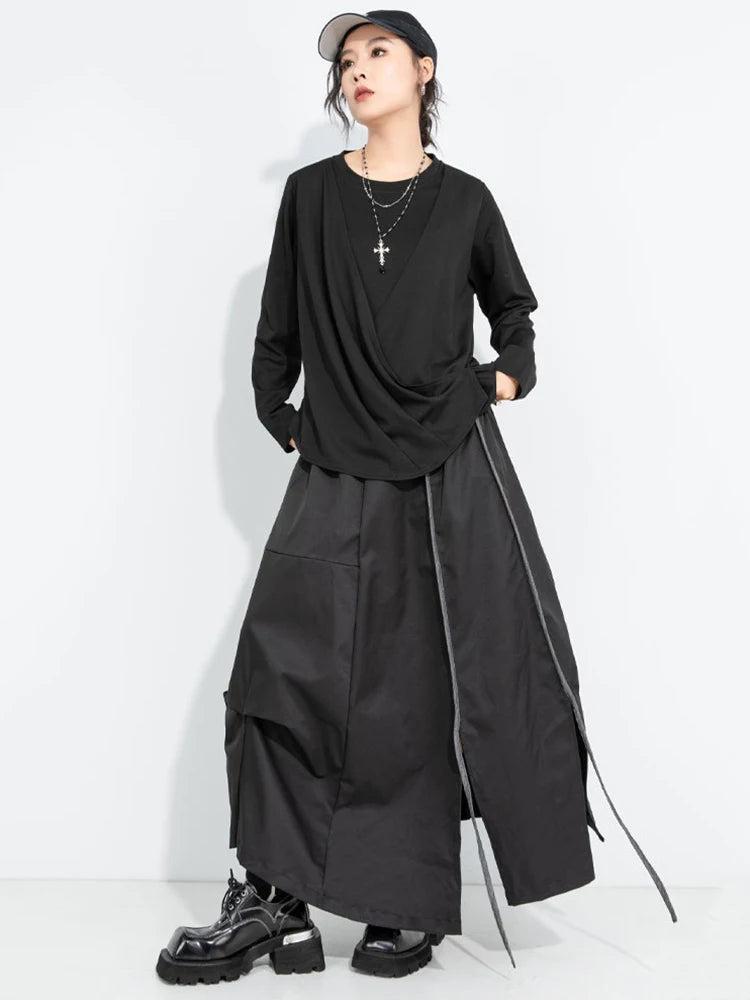 A-Line Skirt – High Elastic Waist – Polyester Cotton – Black | KIMLUD