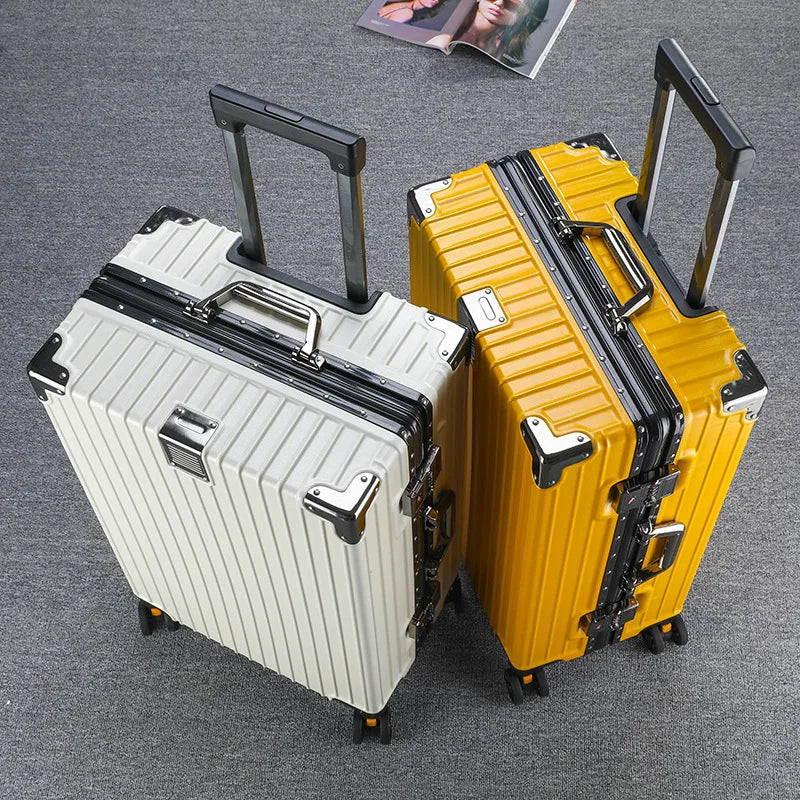 Premium Durable Aluminum Ribbed Luggage Large Capacity — Silver | KIMLUD