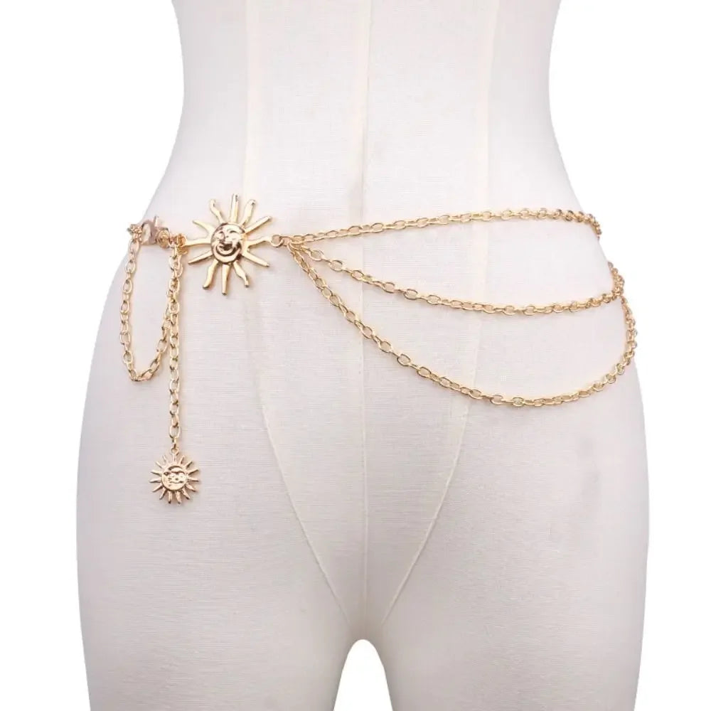 Punk Hip Hop Style Waist Chain Sun Moon Star — Silver | KIMLUD