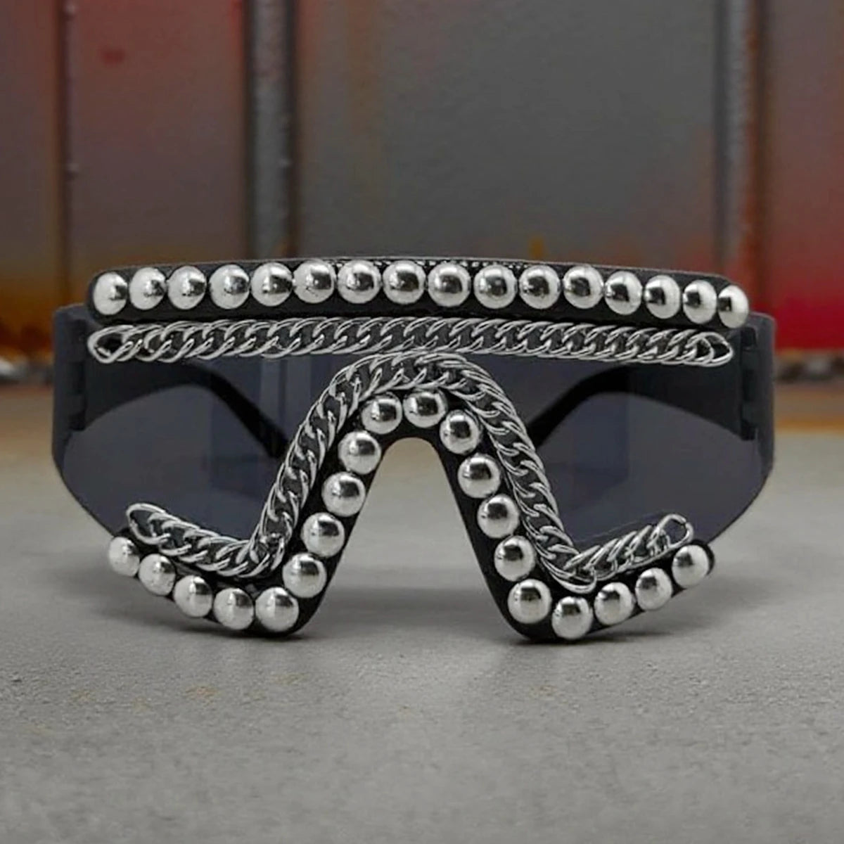 Plastic Frame Studded Chain Sunglasses — Black | KIMLUD