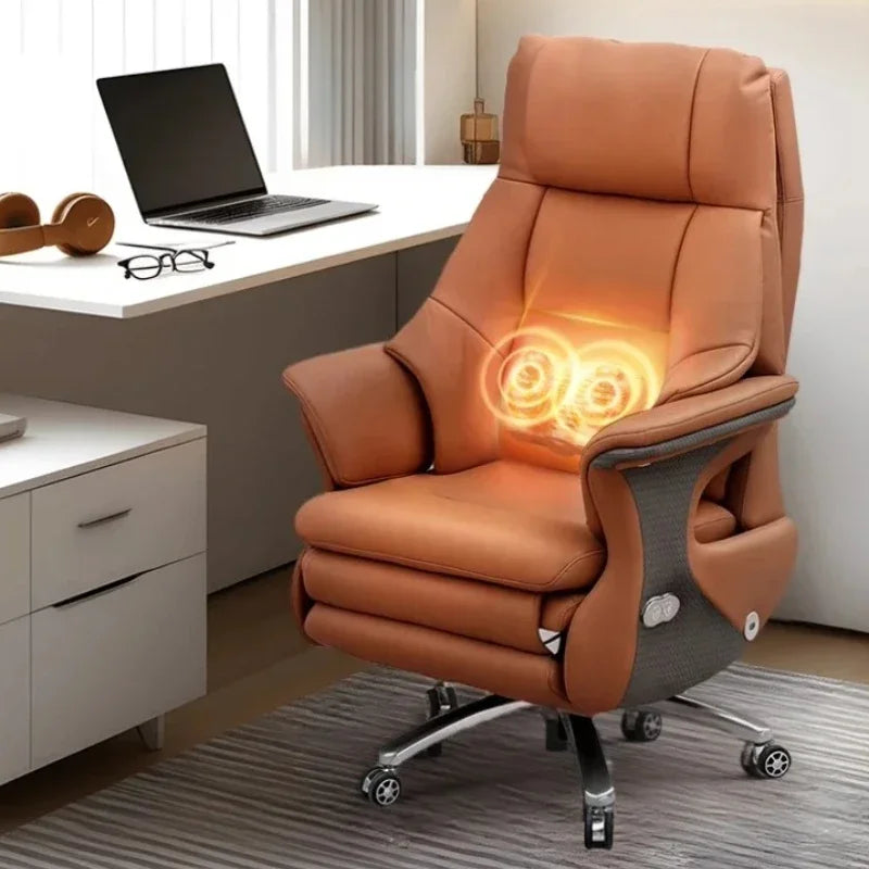 Leather Ergonomic Reclining Gaming Chair — Camel | KIMLUD