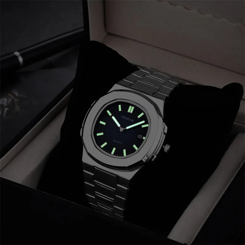 Luxury Watch Business 30M Waterproof Male Clock Luminous Date Stainless Steel Square Quartz Men Watch reloj hombre 2024 New - KIMLUD