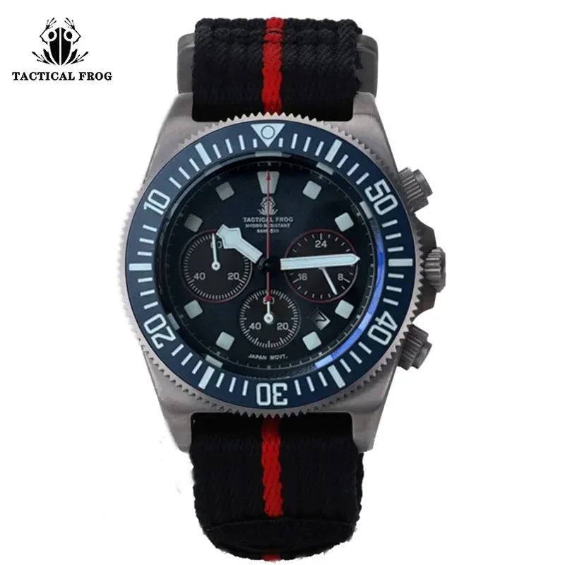 Tactical Frog FXD Titanium Diving Watch For Men Chronograph VS75B Solar-powered Quartz Movement Watch BGW9 Super Luminous 20 ATM