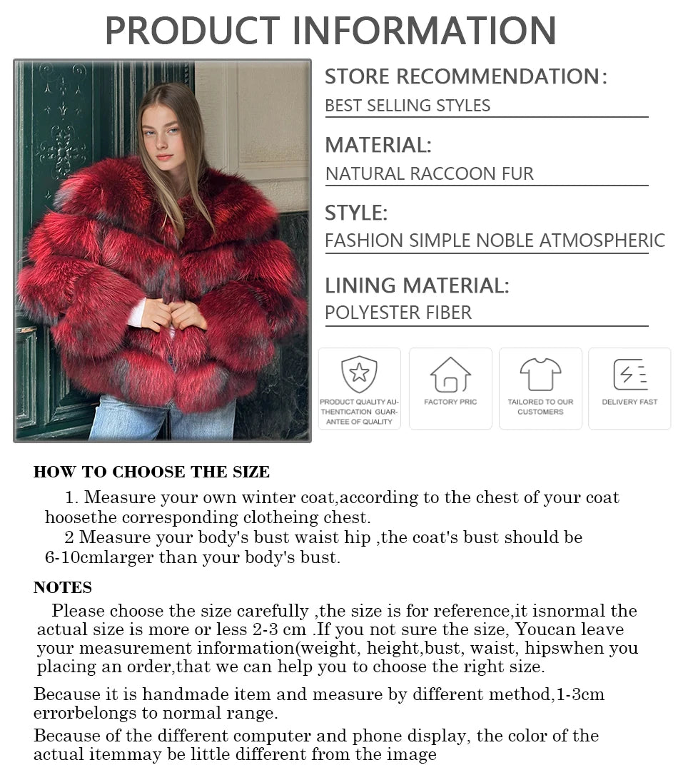 Natural Racoon Fur Coats Round Collar Genuine Fur Coat Cropped Raccoon Fur Coat Winter Women Best Selling Real Fur Coat
