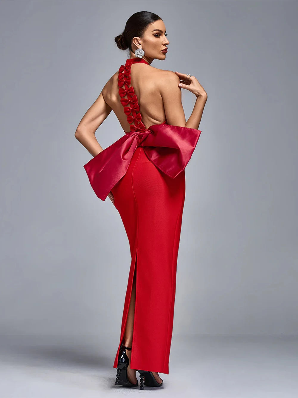 Modphy Party Bandage Bow Halter Evening Maxi Dress Women Sexy Backless Off Shoulder Sleeveless Long Female Dresses Lady Robes - KIMLUD