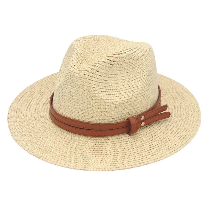 Straw Panama Sun Hat Grass-Knitted Breathable — Natural | KIMLUD