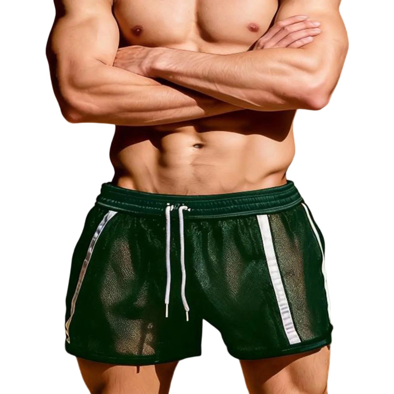 Men’s Workout Shorts Summer Drawstring Elastic Waist See-Through Running Shorts Sportswear