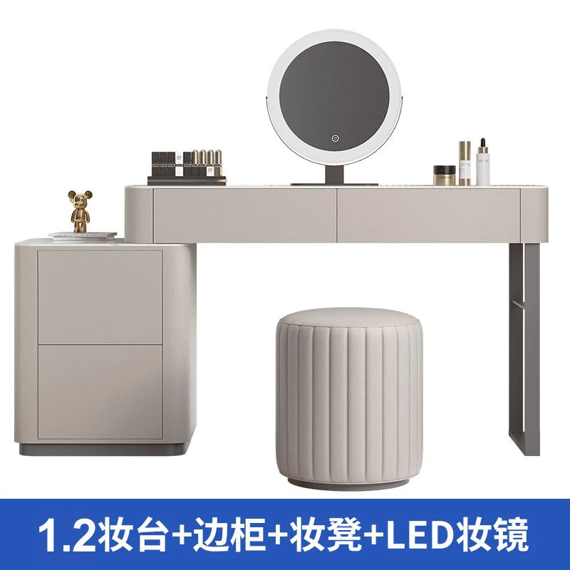 LED Light Dressing Table Mirror With Five Drawers — Grey | KIMLUD