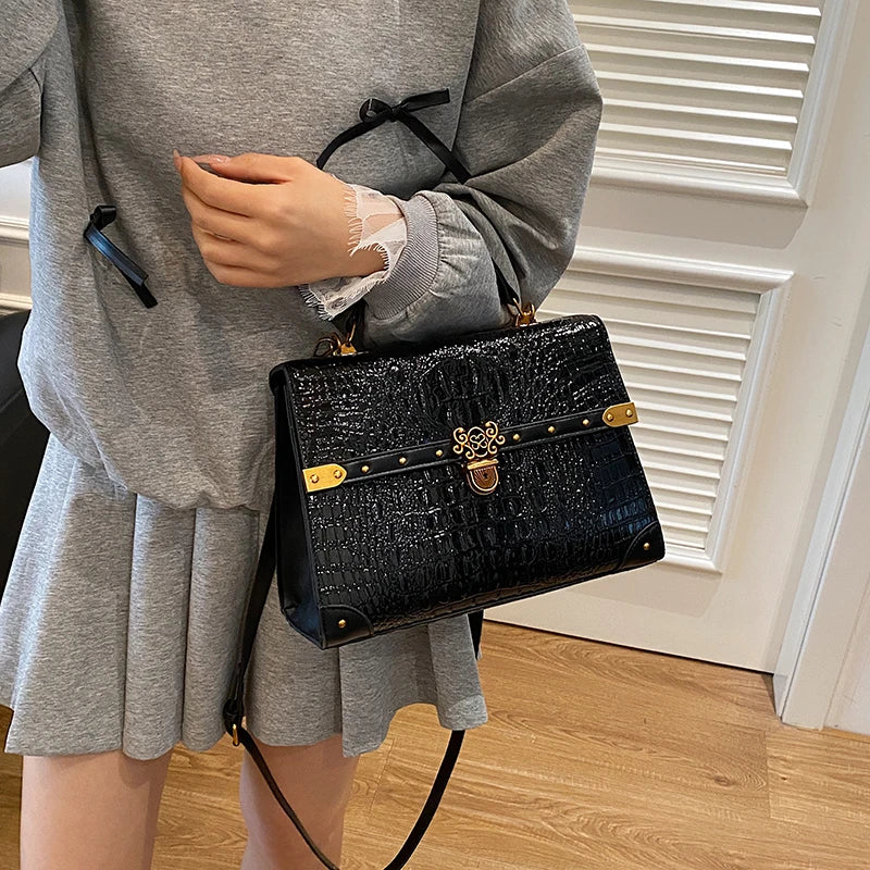 PU Leather Small Square Crossbody Bag — Purple | KIMLUD