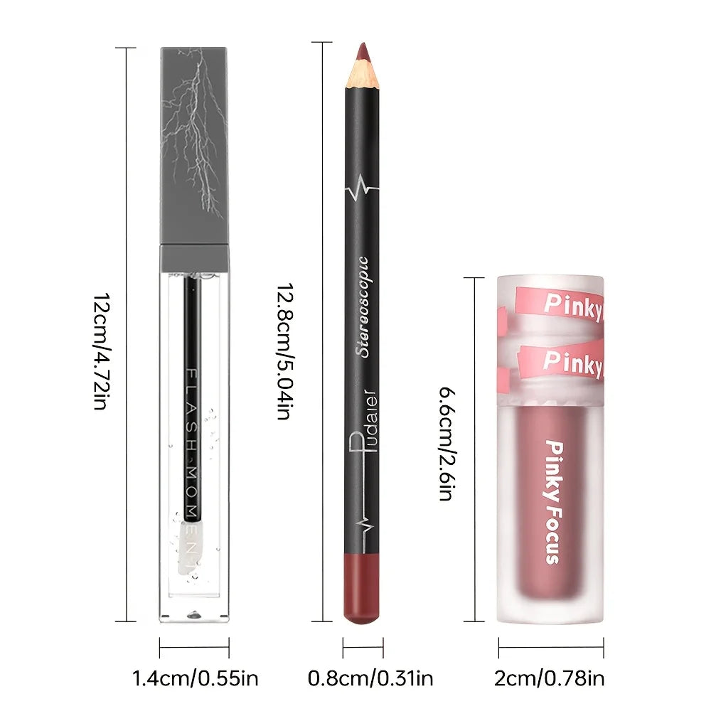 Shimmer Lip Gloss Trio Non-Sticky Nourishing — Pink Nude | KIMLUD