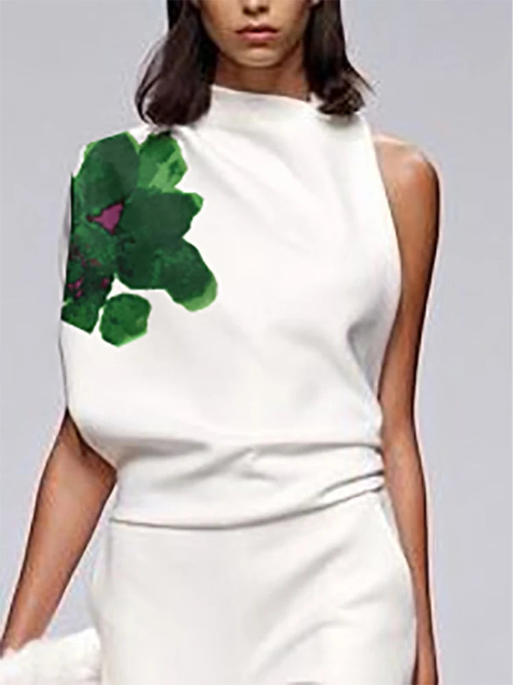 Floral Printed Matching Sets One-Shoulder Vest Top — Multicolor | KIMLUD