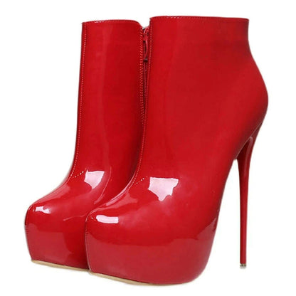 KIMLUD, Big Size 35-47 Patent Leather Women Boots Round Toe Side Zipper Super High Heels 16CM Pumps 2025 Sexy Platform Party Shoes Woman, KIMLUD Womens Clothes