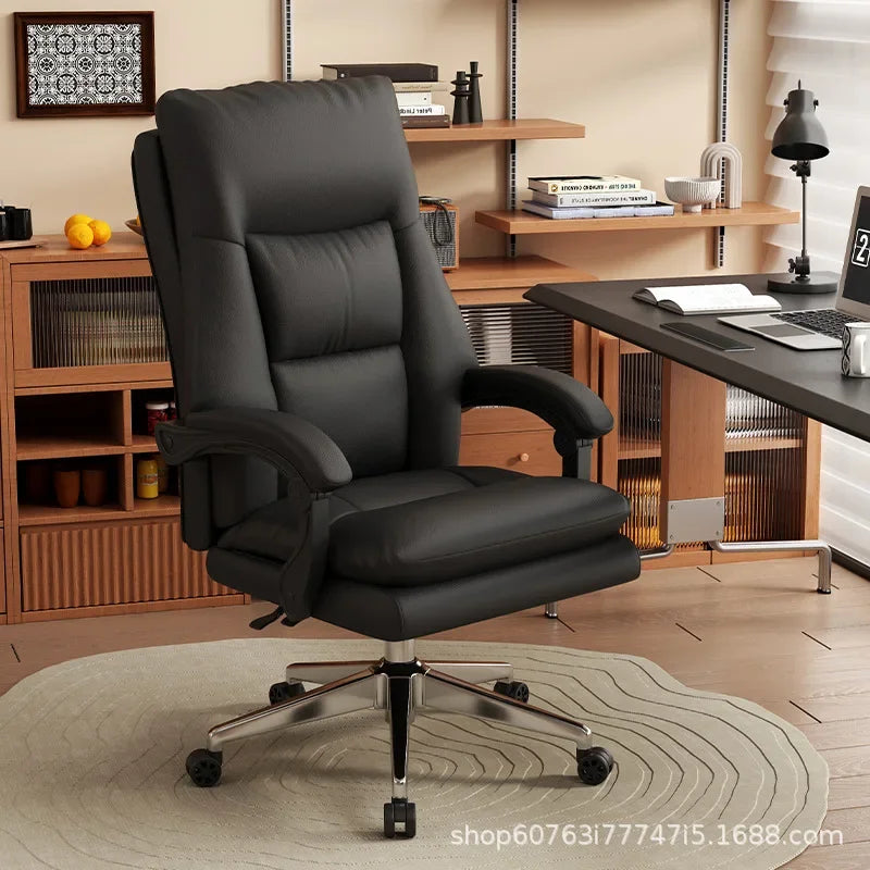 KIMLUD, Leather Boss Chair Office Chair Recumbent Back Study Chair Ergonomic Home Computer Chair, KIMLUD Womens Clothes