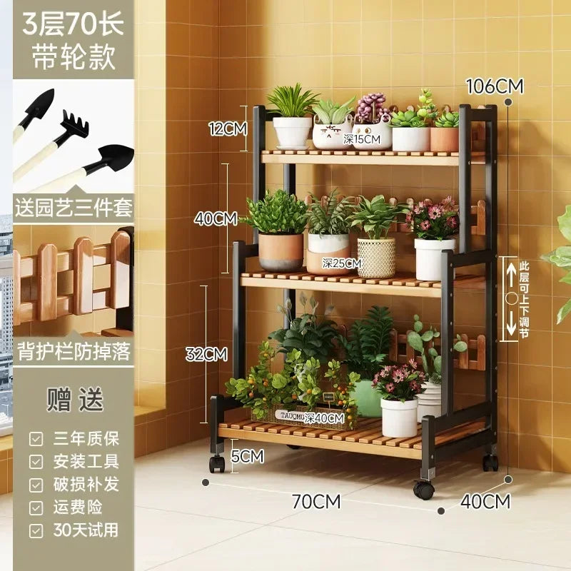 Bamboo Square Outdoor Plant Shelf Rack Five-Tier Display for Garden Outdoors — Black | KIMLUD