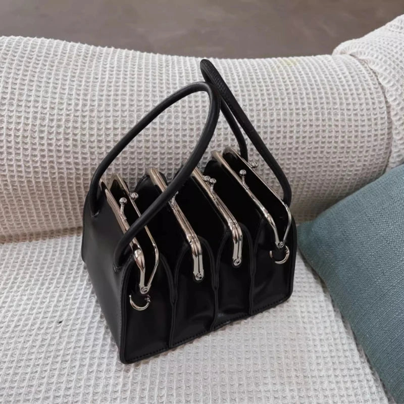 Microfiber Leather Crossbody Bag With Multilayered Shell — Black | KIMLUD