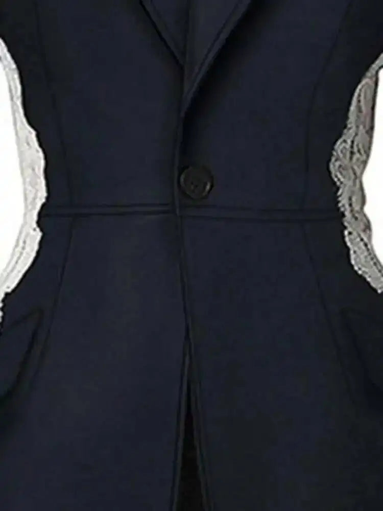 DEAT Fashion Women's Blazer New Fashion Notched Lace Patchwork Long Sleeve Contrast Suit Jackets Female Spring 2025 17A1298