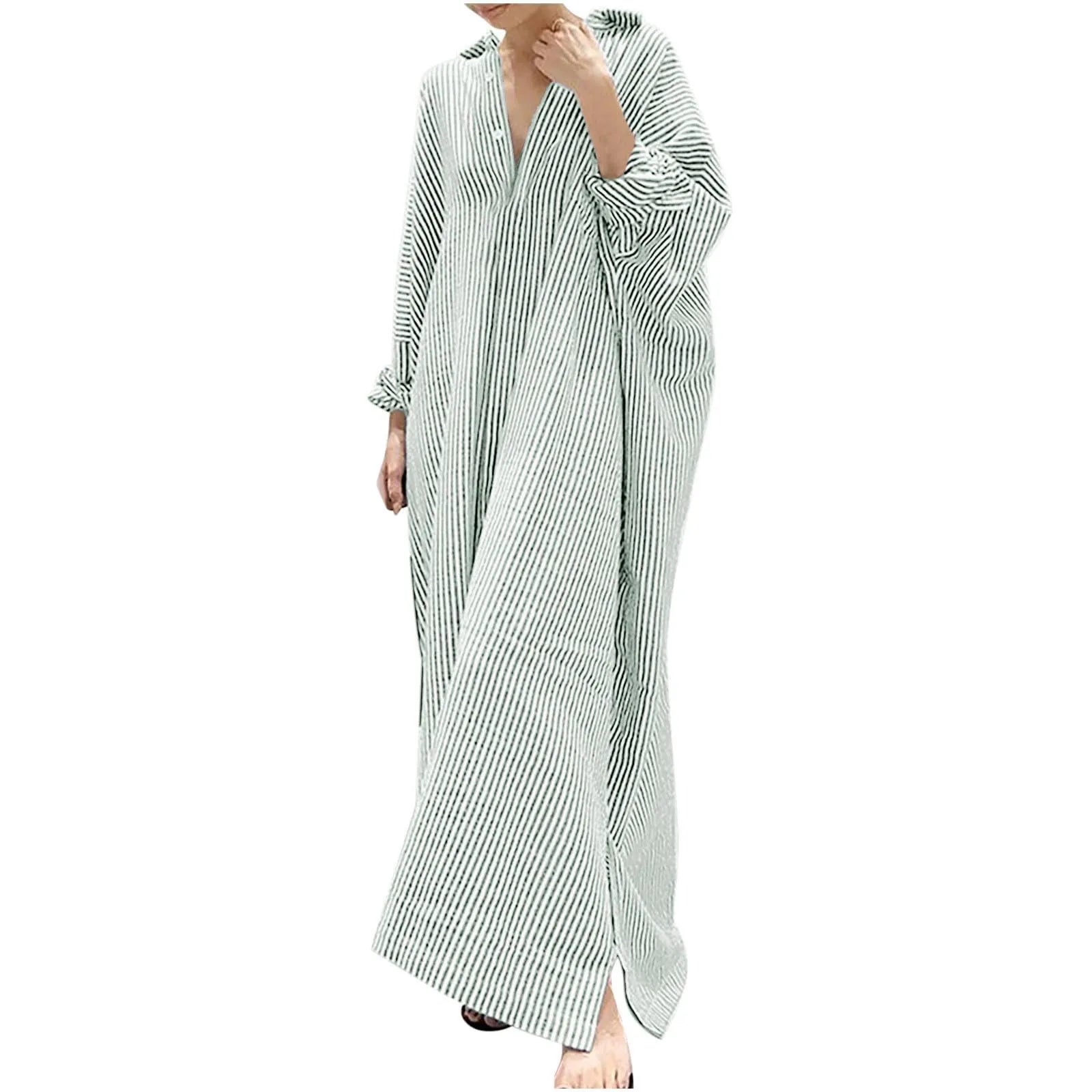 Cotton Maxi Dress Striped — Red and White | KIMLUD
