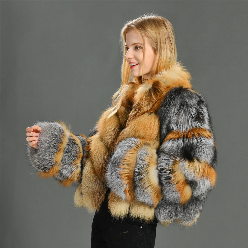 Fox Fur Coat – Vintage Design – Real Fox Fur – Red | KIMLUD