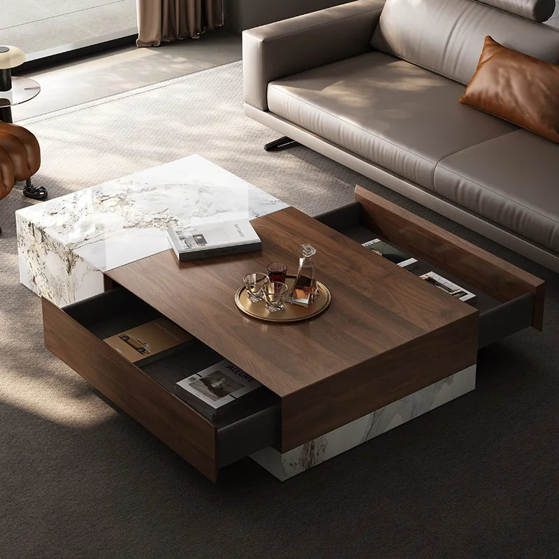 Nordic Minimalist Coffee Table With Walnut Top — Ivory | KIMLUD