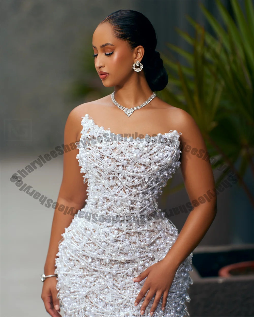 Evening Dress – Beaded Crepe Silhouette Slit – Ankle Length | KIMLUD