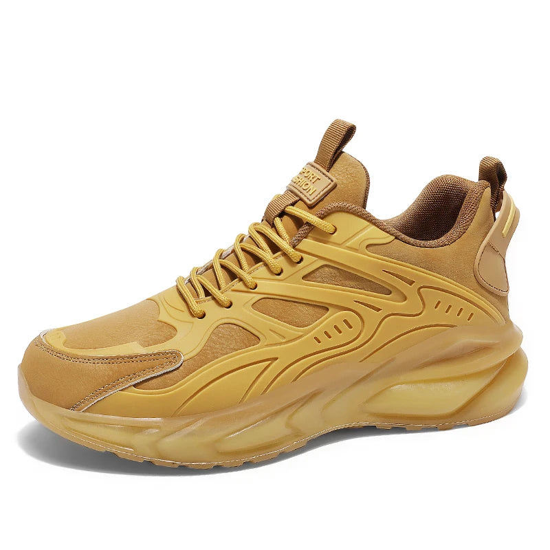 Breathable Mesh Running Shoes Lightweight Non Slip — Black With Amber Accents | KIMLUD