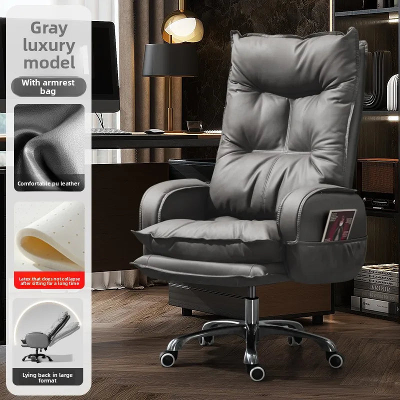 Genuine Leather Executive Chair Reclining Ergonomic Height-Adjustable — Chocolate Brown | KIMLUD