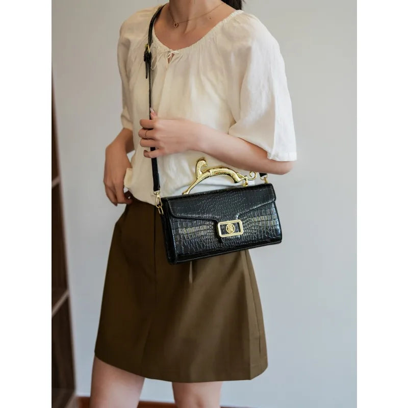 PU Crossbody Shell Bag With Lock And Architectural Silhouette For Downtown Luxury — Black | KIMLUD