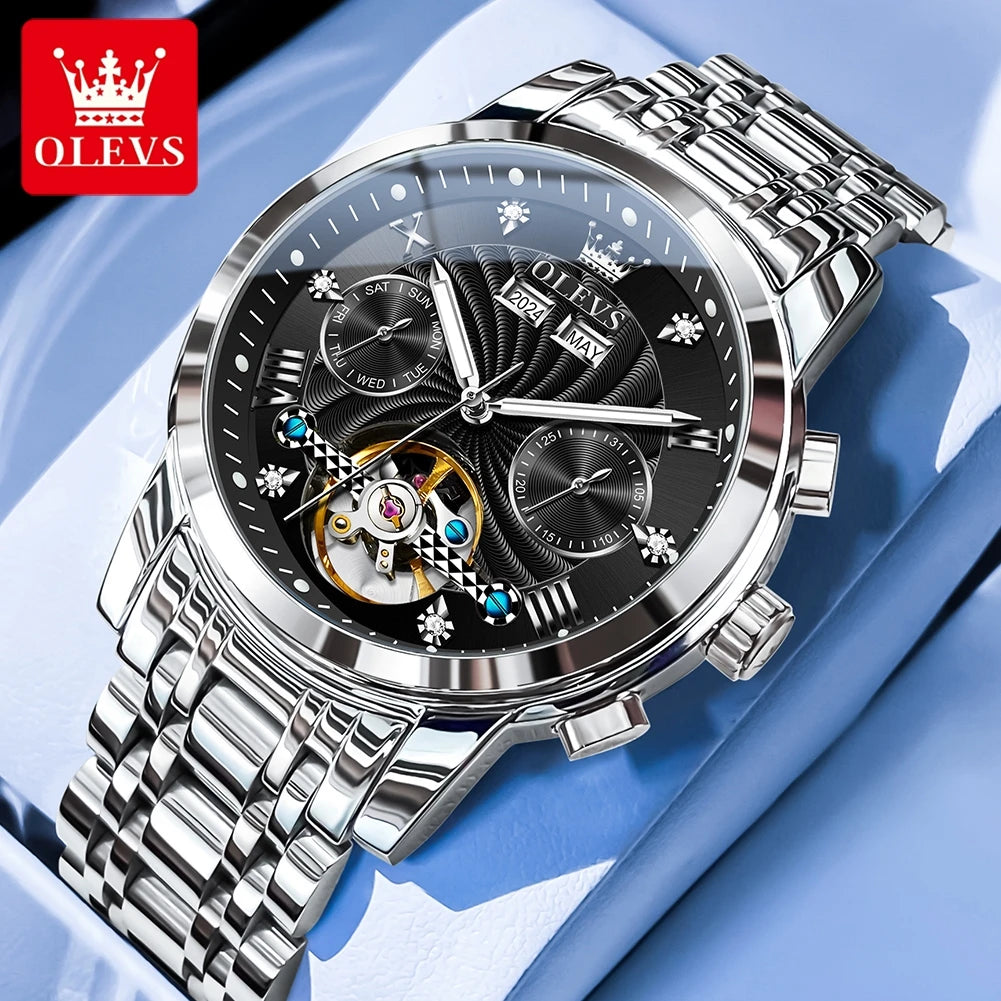 Skeleton Stainless Steel Watch Tourbillon — Silver | KIMLUD