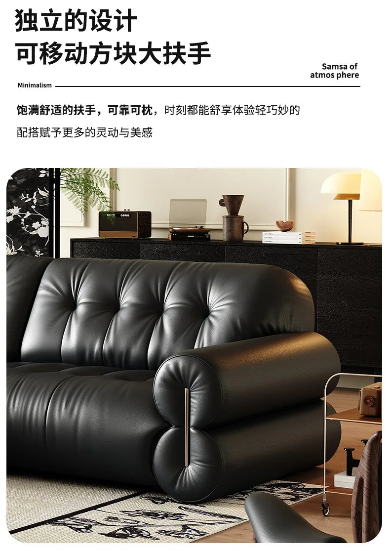Leather Minimalist Modern Sectional Sofa With Smart Features — Black | KIMLUD