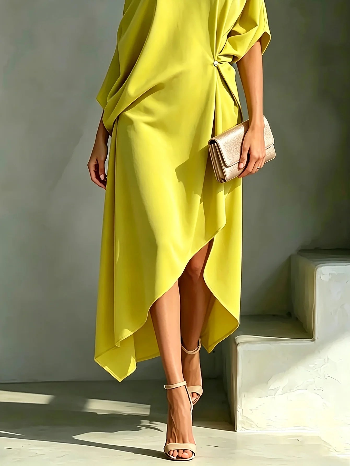 Polyester Off Shoulder Batwing Dress — Ivory | KIMLUD