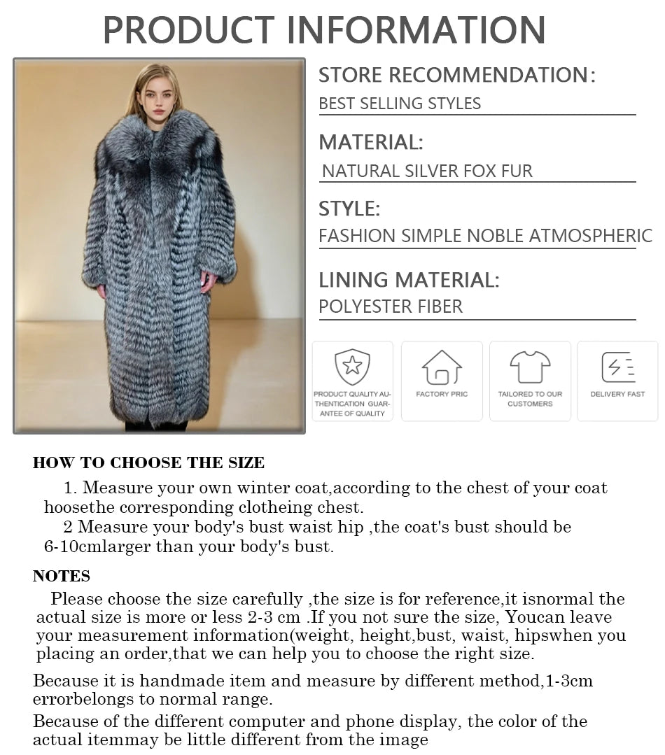 Fox Fur Coat Long Mandarin Collar — Silver | KIMLUD