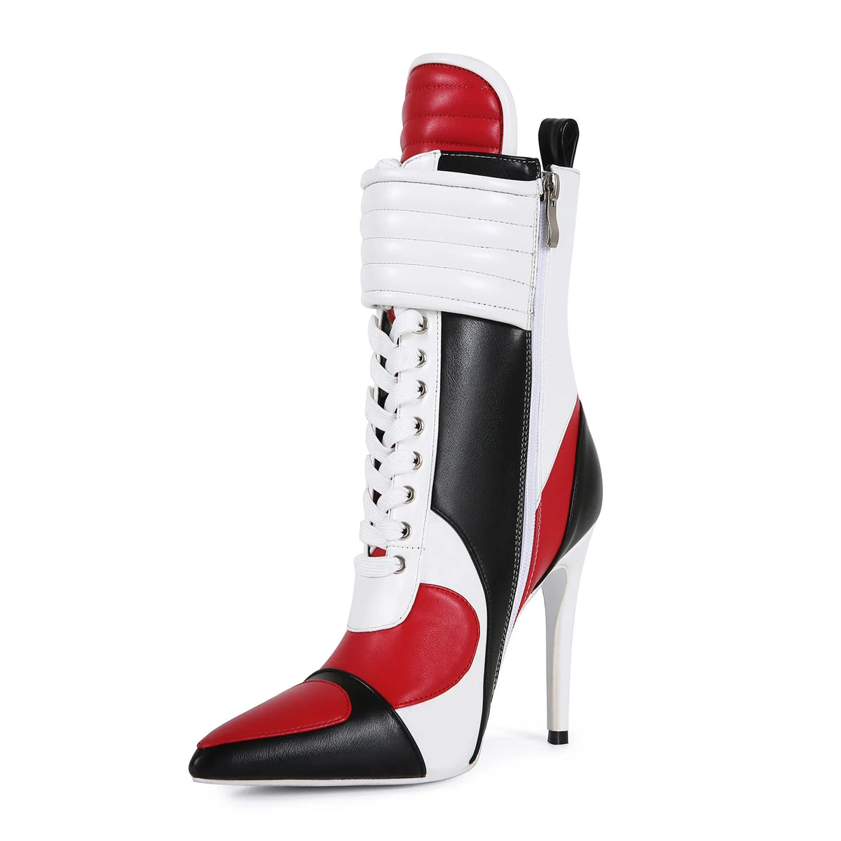 Ankle Boots – Color Block Lace Up – Pointed Toe Stiletto – PU | KIMLUD