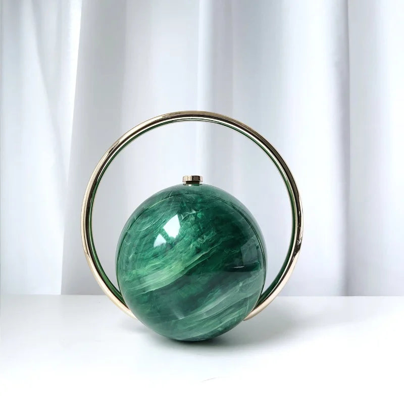 Marble Pattern Spherical Banquet Bag Electroplated Handle — Marble | KIMLUD