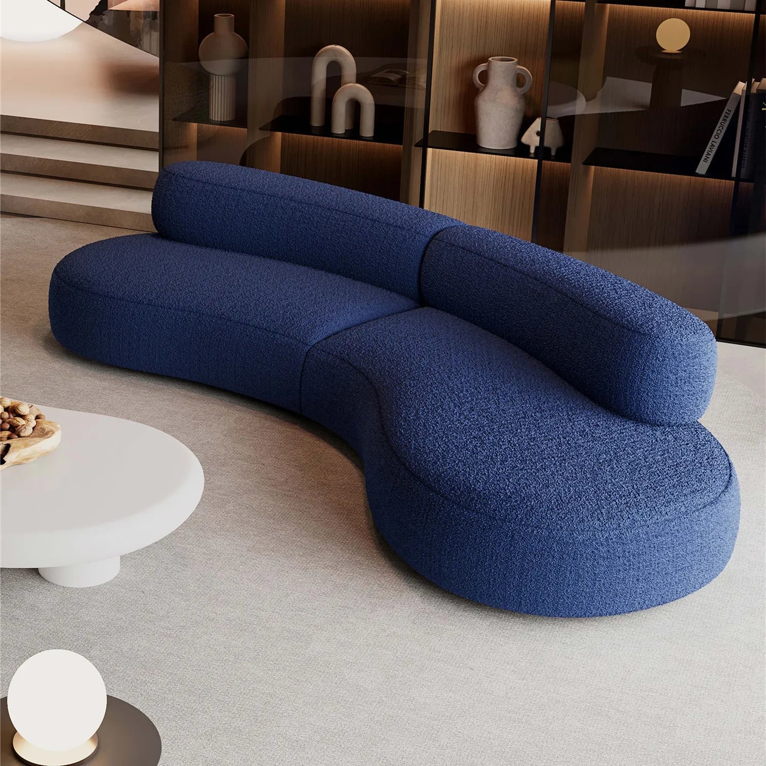 Luxurious Velvet Curved S-Shaped Sofas — Beige | KIMLUD