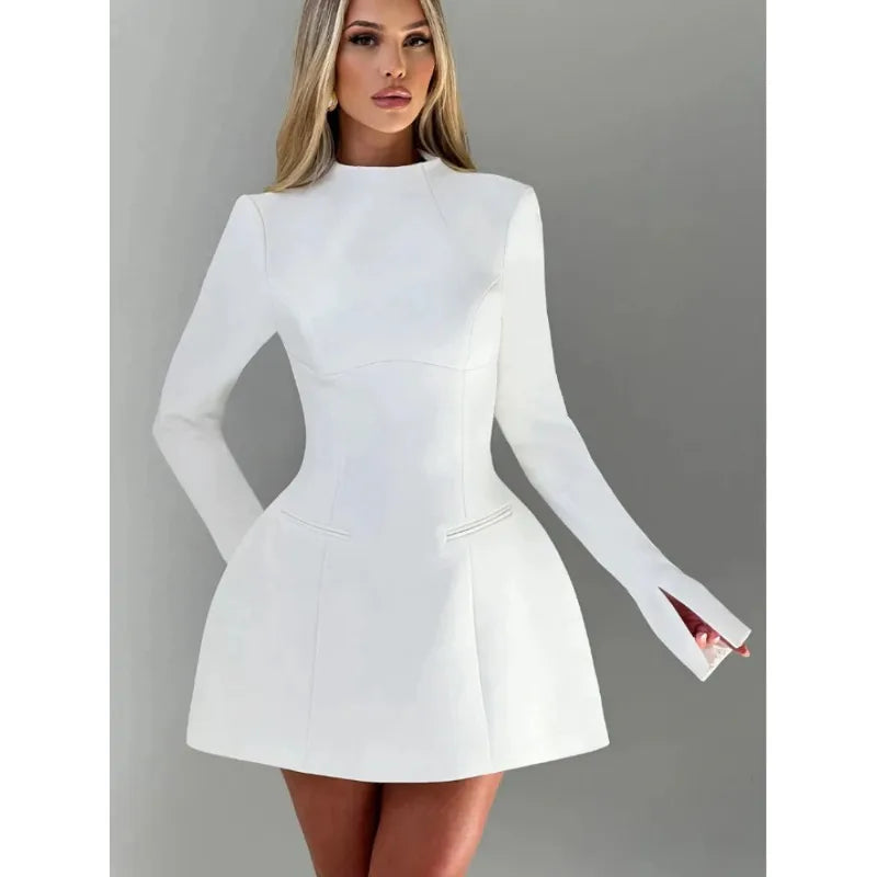 A-Line Dress Backless High Waist Long Sleeves — Black | KIMLUD